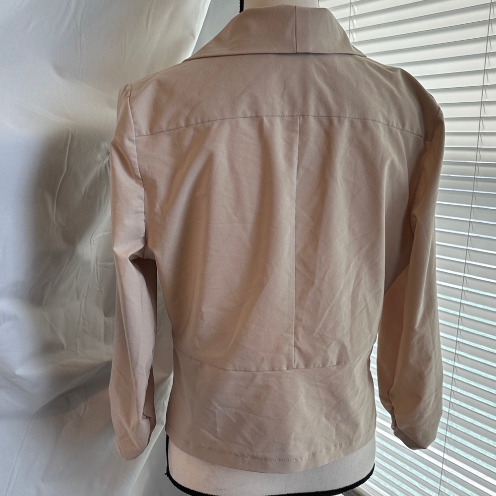 Womens Light Beige Open Front Draped Blazer - Picture 3 of 4